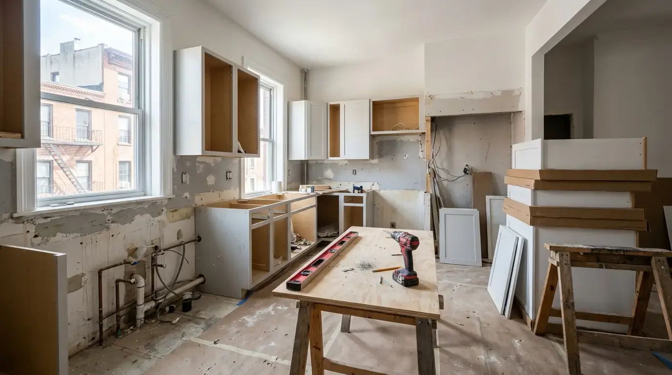 Kitchen remodel in progress inside a New York home